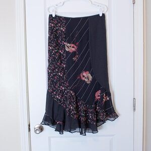 Vintage 10 Patchwork Skirt Floral Ruffle Hem Cottagecore George  | Soft Autumn